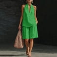 thumbnail image 2 of Qwertyu Linen Short Sets for Women 2 Piece Outfits V Neck Halter Tank Tops Knee Length Bermuda Shorts Beach Loungewear Set Green XL, 2 of 6