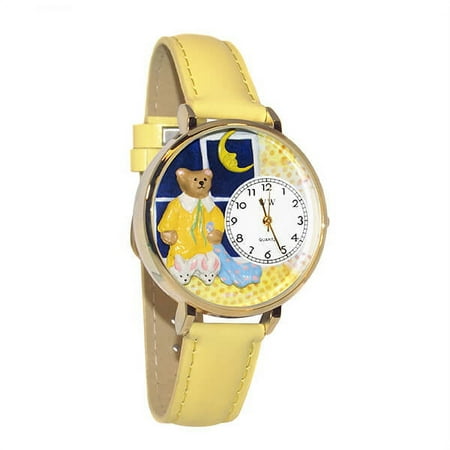 Night Night Teddy Bear Yellow Leather And Goldtone Watch