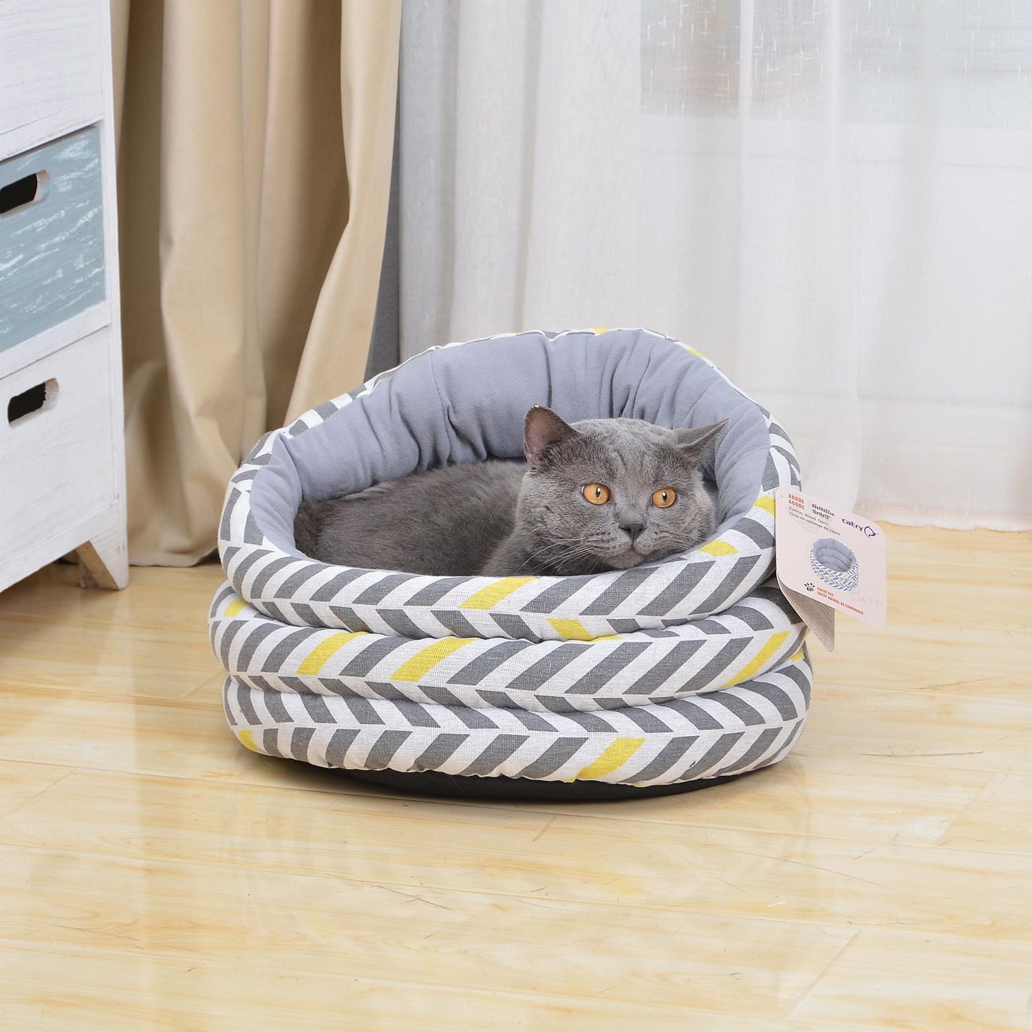 Vibrant Life 18" Round Wrapping Around Cat and Dog Bed,Modern Pet Den, Gray