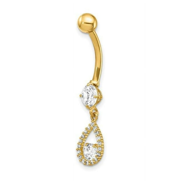 Primal Gold 14 Karat Yellow Gold Cubic Zirconia Teardrop Dangle Belly Ring