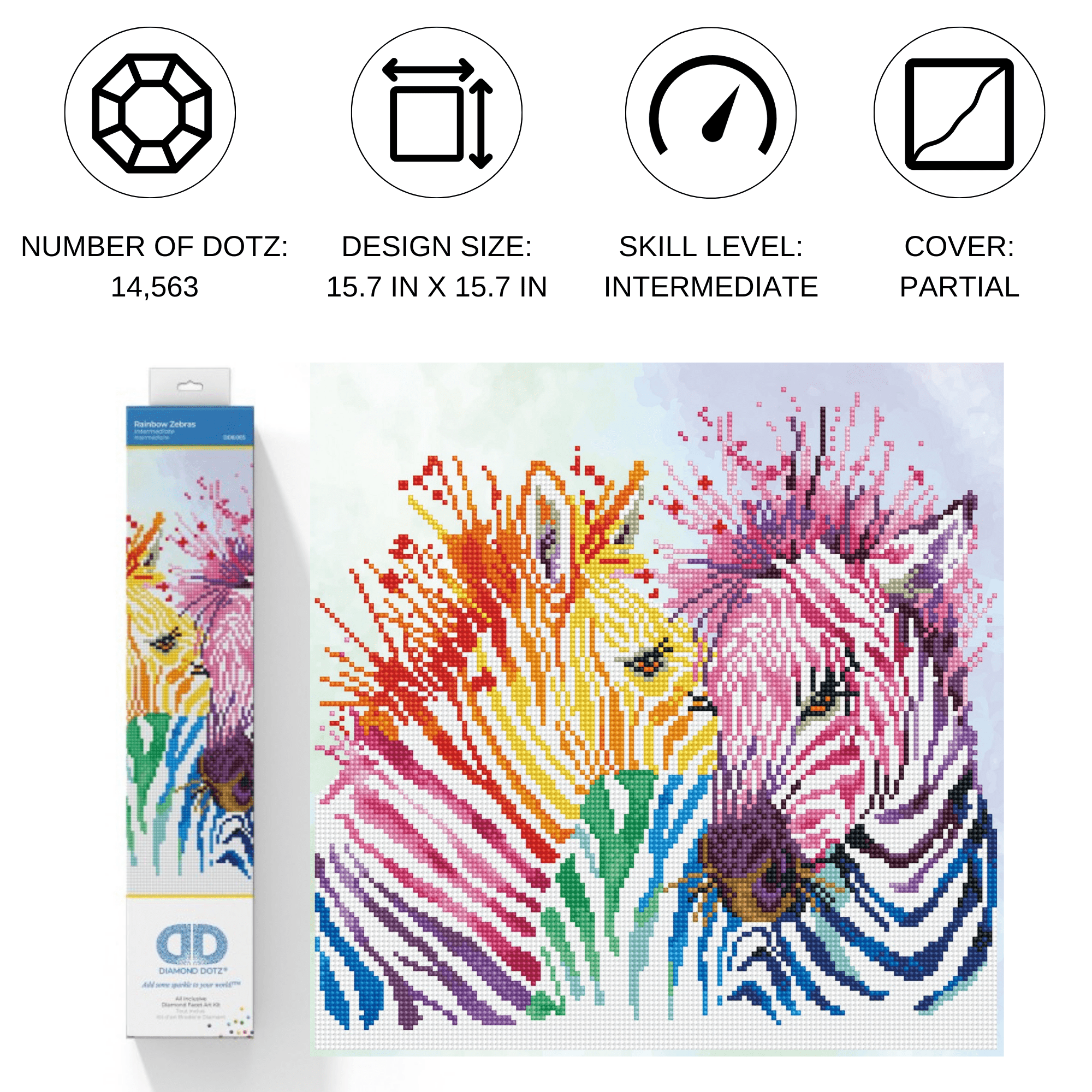 Diamond Dotz Rainbow Zebras Diamond Painting Kits for Adults - Diamond Art Kits a Relaxing Creative Craft Kit with Dotz Gems 15.7x15.7