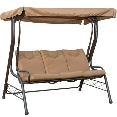 Aluminum Porch Frame - PatioPost Swing Chair Outdoor Seats 3 Porch Patio Padded Swing Hammock Glider with Steel Powder Coated Frame, Brown