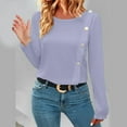 thumbnail image 2 of WREESH Womens Fashion Dressy Tops Solid Color Long Sleeve Round-Neck Keeping Warm Side Button Tops Blouse Pullover Purple, 2 of 7