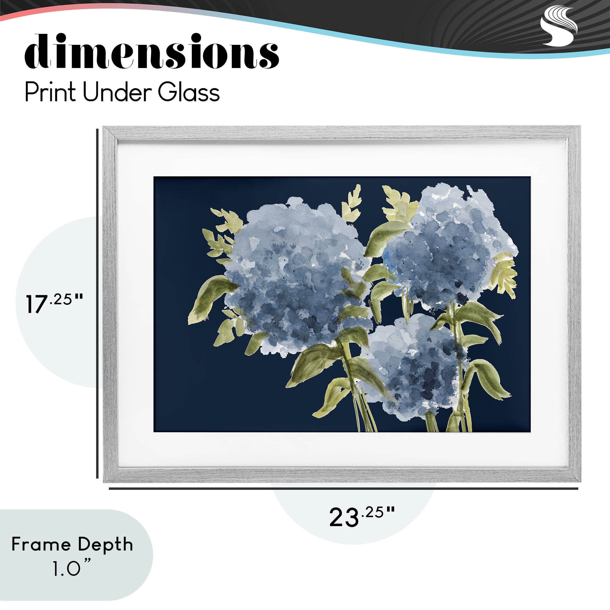 Stupell Industries Blue Hydrangeas on Indigo Gray Framed Print Under Glass, design by Janice Gaynor