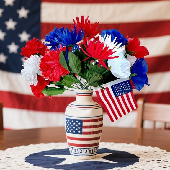 RKSTN 4 of July Decor Artificial Flowers Indoor, 12.99" Red White and Blue Silk Fake Flowers, Patriotic Decor for Floral Arrangement Table Centerpieces ( Red, White and Blue)