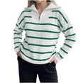 thumbnail image 6 of Womens Knit Tops Striped Quarter Zipper Long Sleeve Fashion Casual Pullover Sweaters for Daily Wear Green M, 6 of 7