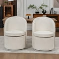 thumbnail image 4 of Kidol & Shellder Swivel Dining Chair with Solid Wood Frame Boucle Accent Chair with Back, Vanity Chair for Dressing Room, Comfy Living Room Seating, Easy Assembly, White 2PCS, 4 of 15