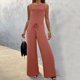 thumbnail image 2 of Gibobby Monos de Moda Mujer Soid Summer Button Lace Up Manga corta Light Rip Straight Mono Chaleco Pantalones largos(Rojo， M), 2 of 5