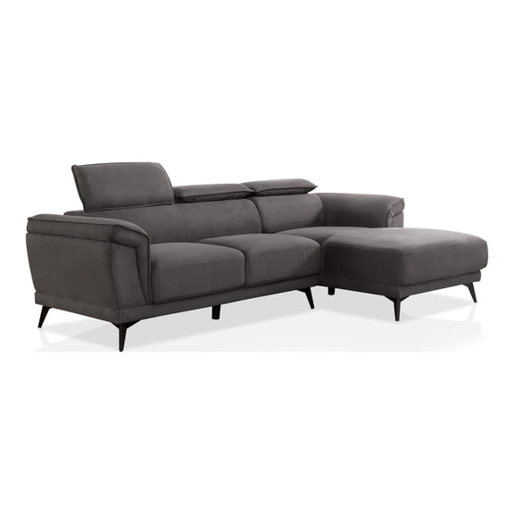 Furniture of America Borno Fabric Adjustable Headrest Sectional in Dark Gray