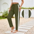 thumbnail image 5 of Women's Cotton Linen Blend Straight Leg Pants, Elastic Waist Pull On with Functional Side Pockets, Loose Fit, Comfy Casual Trousers for Spring Fall Office Outings, Lightweight, 5 of 8