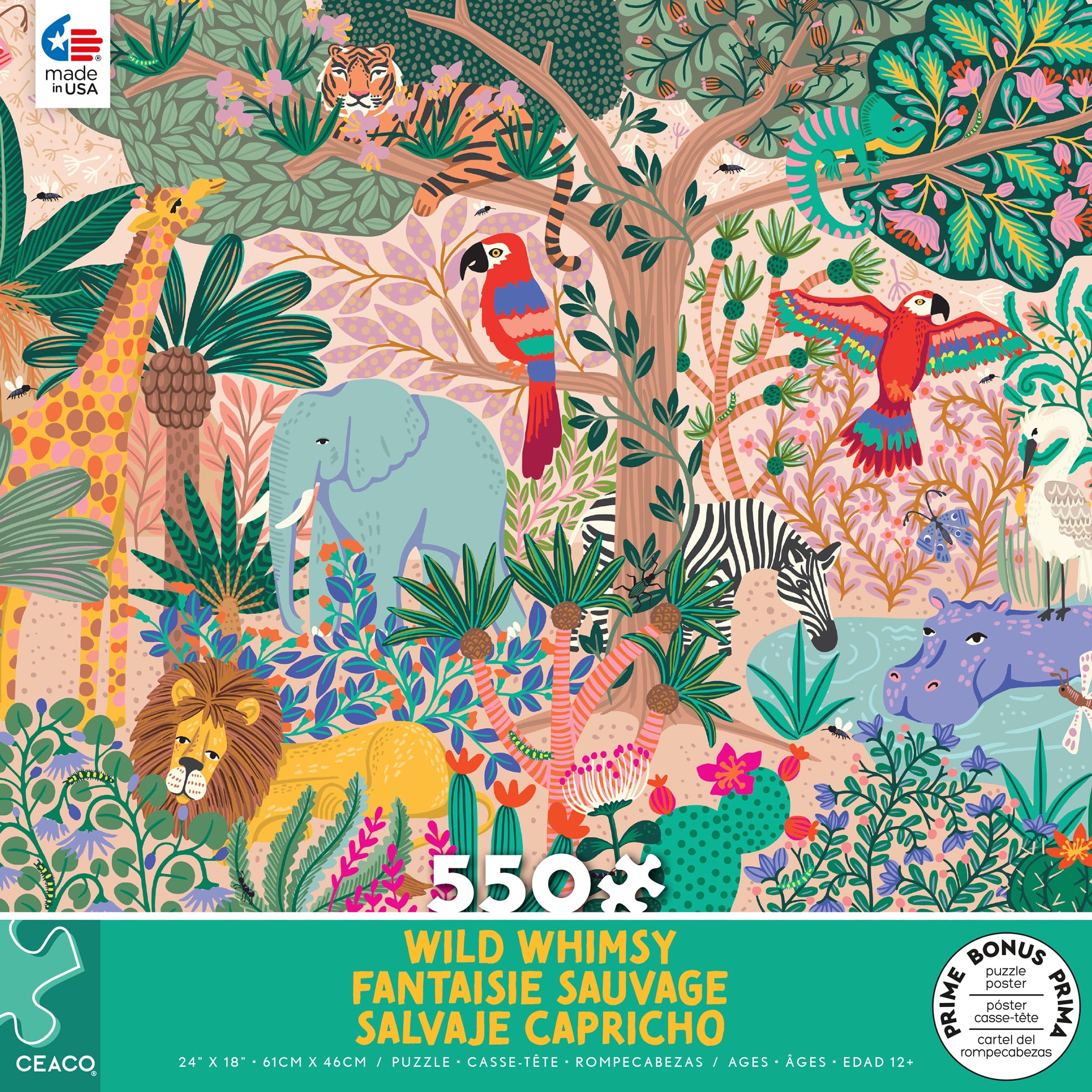 Ceaco 550-Piece Wild Whimsy Magical Jungle Interlocking Jigsaw Puzzle