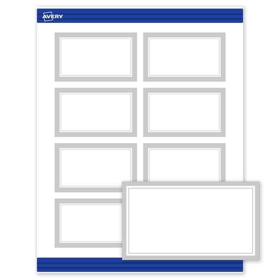 Avery Rectangle Business Cards, Silver Border, 2" x 3-1/2", 80ct