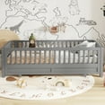 thumbnail image 3 of Twin XL Size Platform Bed with Guardrails, Solid Wood Twin XL Bed Frame, Can Be Converted into a Queen Platform Bed,Gray, 3 of 9