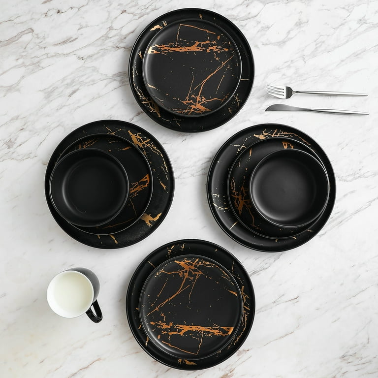 Stone Lain Zora 16-Piece Dinnerware Set Porcelain, Black