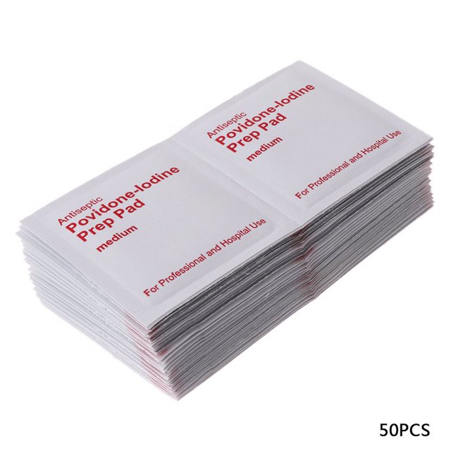 LOVEVER 50Pcs 5x5cm Wound Dressings Iodine Wipes AntiMicrobial Infection Preventing New