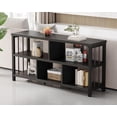 thumbnail image 2 of Farmhouse Open Book Shelf, Wood and Metal Organizer, Modern Low Horizontal Bookshelf for Bedroom Living, Long Wide Office Bookcase with , Rustic ,, 2 of 5