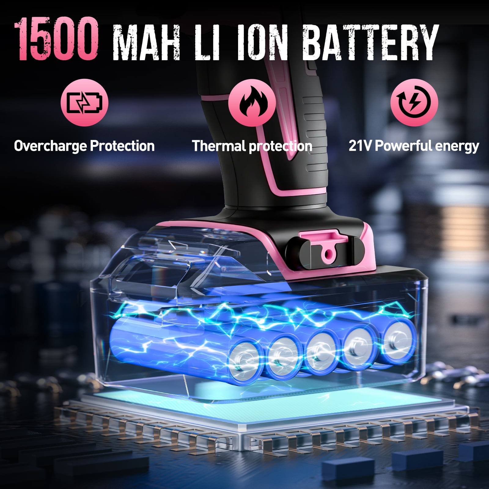 UNTIMATY 21V Cordless Power Drill Set, Power Drill Driver Kit with Lithium-Ion Battery and Charger, 3/8-Inch Keyless Chuck, 2 Variable Speed, 25+3 Position and 31pcs Drill/Driver Bits, Pink