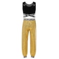 thumbnail image 2 of Doomiva Kids Girls Criss-cross Waistline Crop Tank Tops Shiny Sequins Camisole with Pants Set for Jazz Hip Hop Street Dance Black&Gold 8, 2 of 5