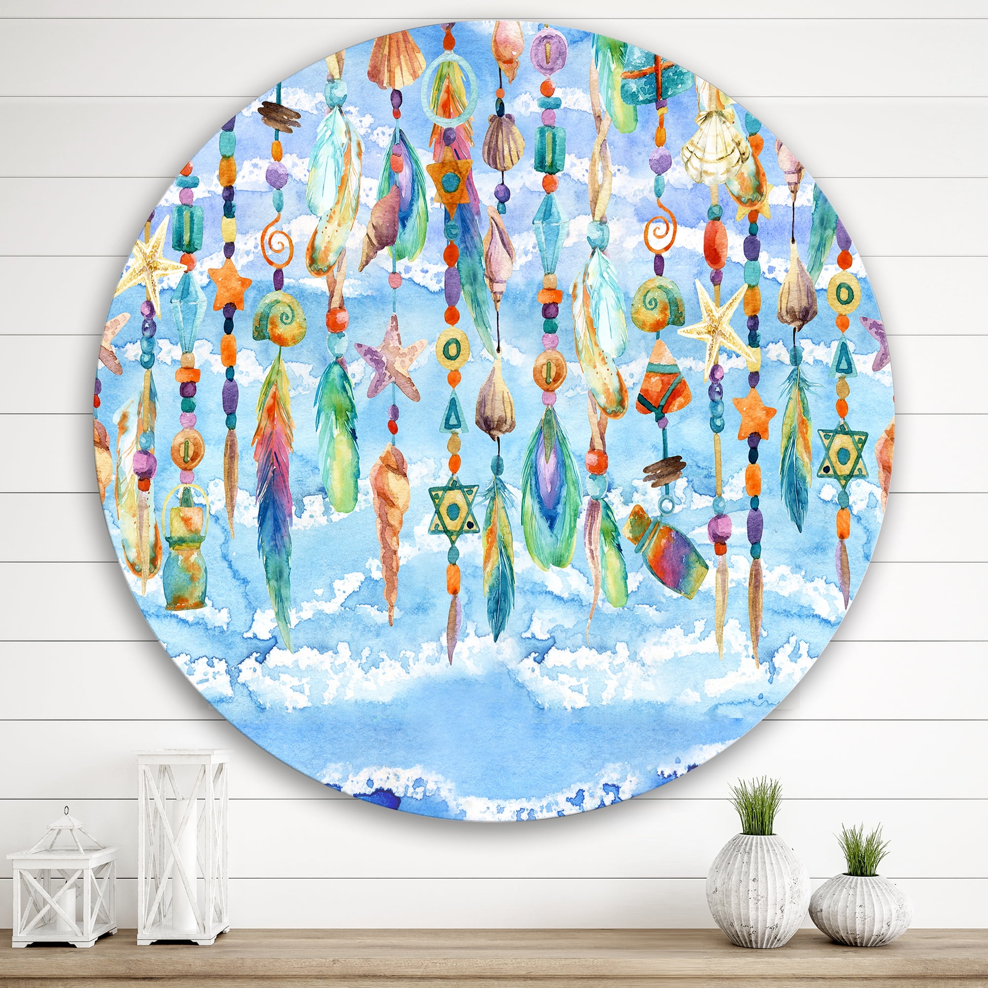 Designart 'Jewelry of Beads and Sea Shell' Traditional Circle Metal Wall Art 29x29 - Disc of 29