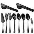 thumbnail image 2 of JUNWELL 10PCS Black Serving Utensils Set Stainless Steel Flatware with Serving Spoons Slotted Spoons Serving Forks Tongs Butter Cutter Cake Server Rust-Proof Metal Tableware Kit, 2 of 10