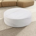 thumbnail image 3 of 31.49''  Round Coffee Table with Marble Texture, Modern Drum Circle Center Table, Fiberglass Low End Table for Small Space Apartment Office, No Need Assembly, White, 3 of 7