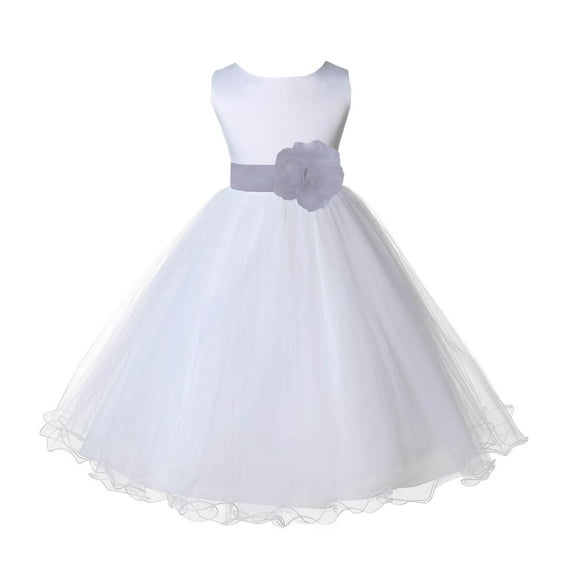 Ekidsbridal White Tulle Rattail Edge Flower Girl Dress Princess Beauty Pageant Junior Bridesmaid Wedding Communion Baptism 829S M