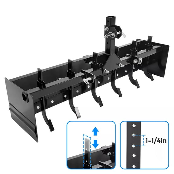 Kojem 55" Three Point Box Scraper Compatible with CAT-0 Tractor Leveling Grading Landscaping Adjustable Black Steel