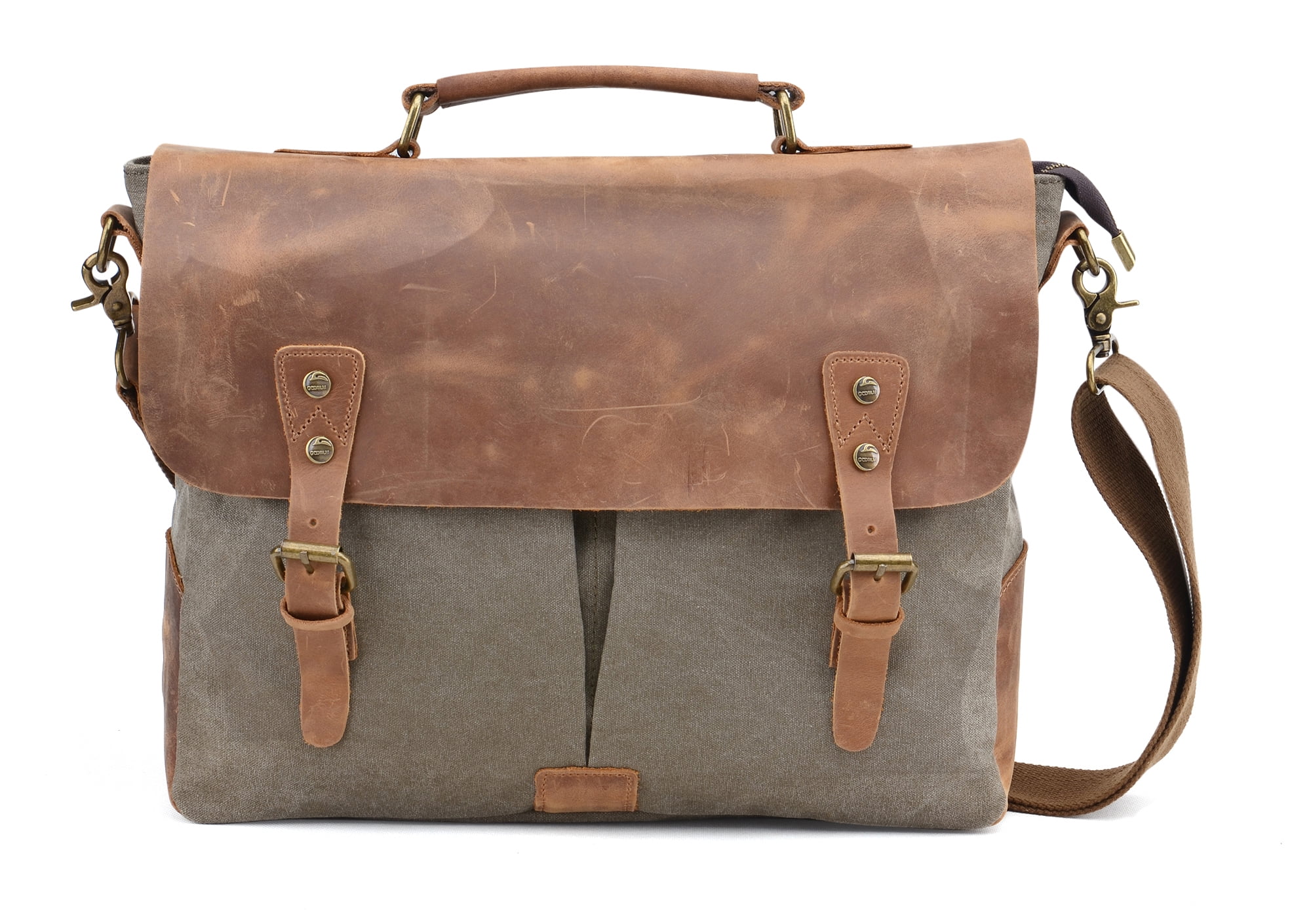 Gootium Canvas Messenger Bag Vintage Leather Briefcase 15.6 Inch Laptop ...