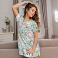 thumbnail image 3 of Honeii Love You Rabbit Print Women's Loose Short Sleeve Nightgown, Soft Cotton Sleepwear, Comfy Loose Fit Pajama Dress for Sleep and Lounge, 3 of 6