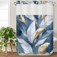 thumbnail image 3 of Modern Feather No Hook Shower Curtain Waterproof, Bathroom Curtains with Snap in Liners and See Through Top Window, Aesthetics Gold White Blue Minimalist Hotel Style Bathtub Curtains Shower 72"Wx84"L, 3 of 8