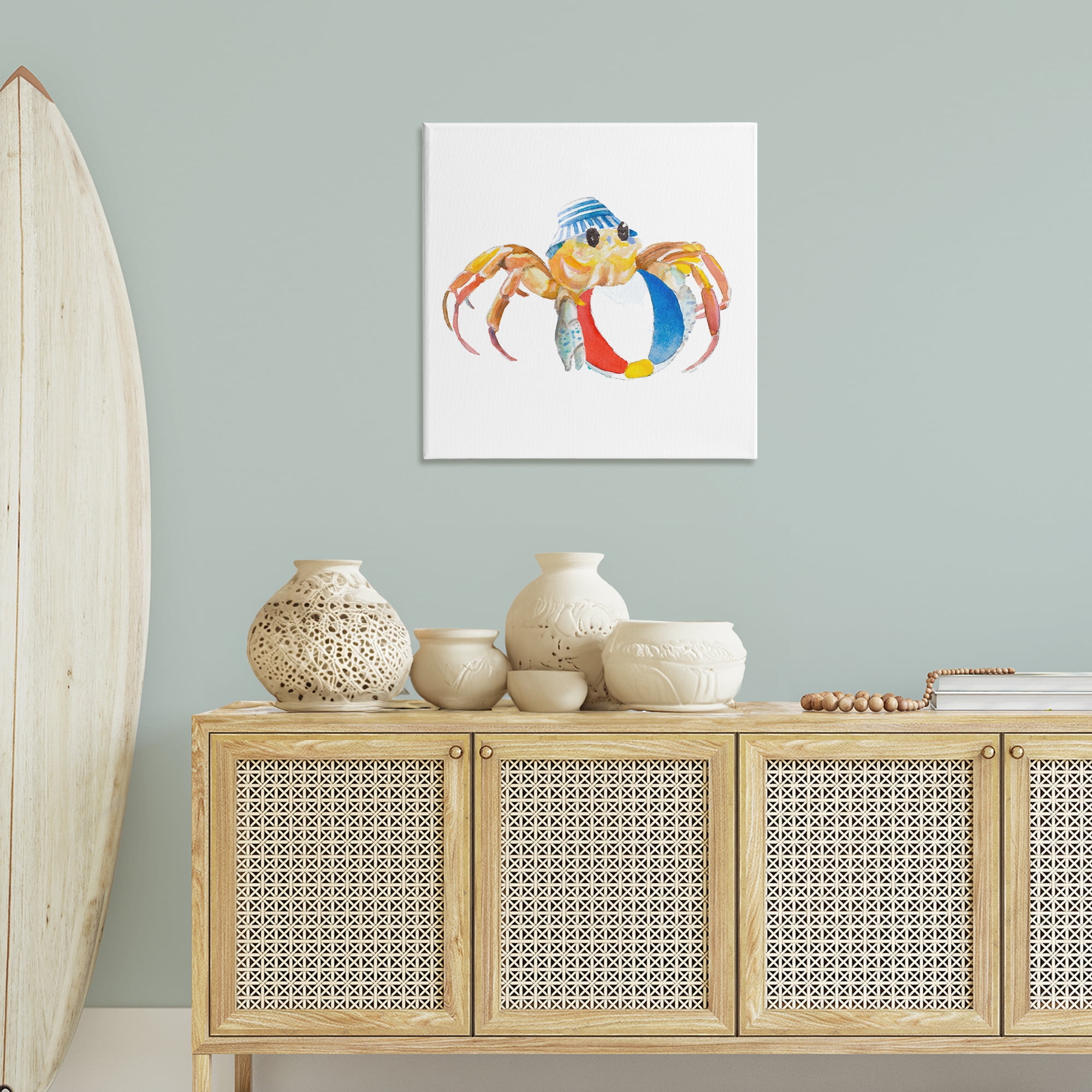 Stupell Industries Beach Ball Crab Novelty Painting Gallery Wrapped Canvas Art Print Wall Art, 30 x 30