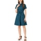 thumbnail image 5 of Vestido mini de mujer Inspire Chic con ajuste y vuelo, cuello, bolsillos y cintura elástica en azul marino, 5 of 8