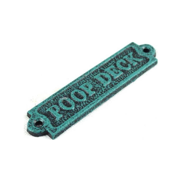 Poop Deck Brass Plaque Sign – Nautical Humor Bathroom Door Sign In Antique Seaworm Blue Bronze