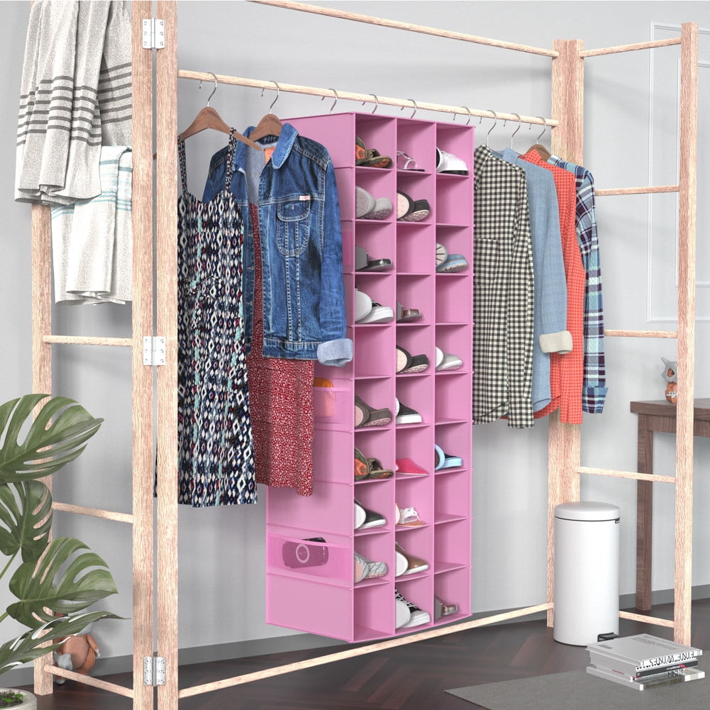 coastal rose Hanging Shoe Organizer for Closet, 30 Sections Hanging Closet Organizers and Storage Shelves Space Saving Shoe Rack Holder