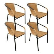 RTC Group Furniture Stackable Rattan Dining Chair, Set of 4 for Indoor/Outdoor Patio Restaurant, Porch, Backyard Beige