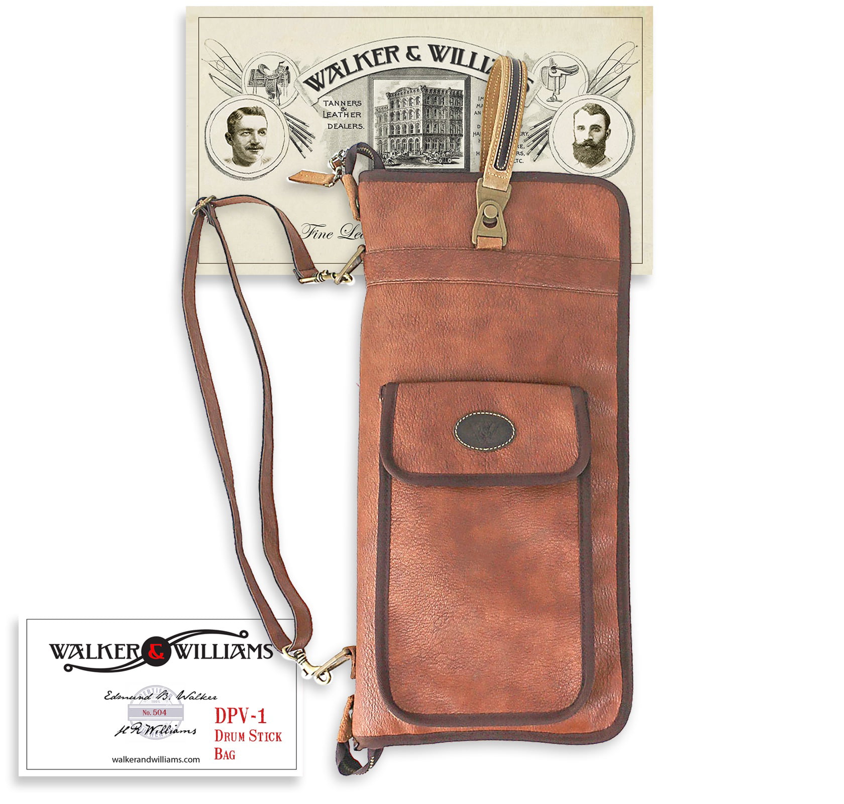 Walker & Williams DPV-1 Chestnut Drum Stick Bag with Detachable