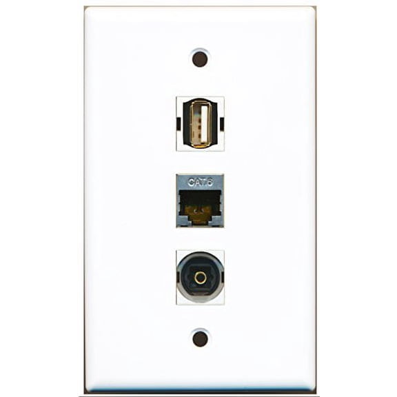 RiteAV - 1 Port USB A-A and 1 Port Shielded Cat6 Ethernet and 1 Port Toslink Wall Plate