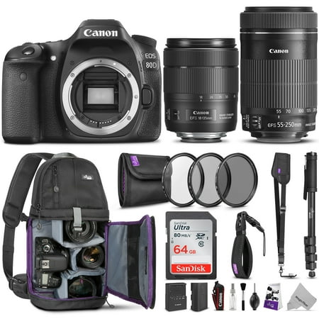 Canon EOS 80D DSLR Camera with EF-S 18-135mm f/3.5-5.6 IS USM and EF-S 55-250mm f/4-5.6 IS STM Lens w/ Advanced Photo and Travel