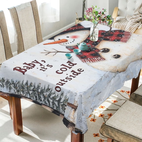 BZSMCE Square Tablecloth Snowman Playing in Forest Pattern Tableclothes