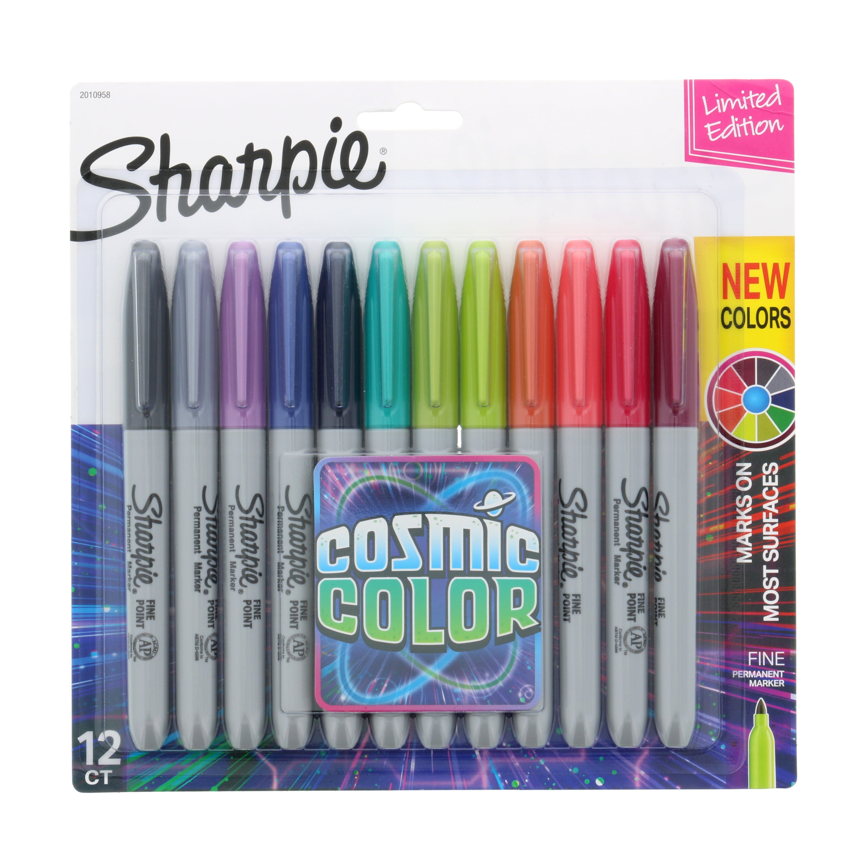 Sharpie Permanent Markers, Fine Point, Cosmic Colors, 12 Count