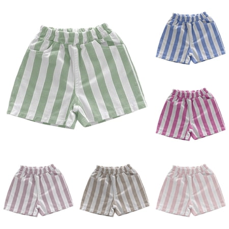 WAYUTE Pants for Boys Elastic Waist Summer Contrast Color Striped Print Shorts Lightweight Breathable Play Comfort for Toddler Kids Casual Outdoor 5-6 Y Green