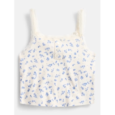 Weekend Academy Girls Henley Tank Top with Lace Trim, Sizes 4-18