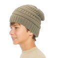 thumbnail image 4 of Gorro de punto de invierno para niños, gorro cálido con forro polar, gorro de bebé con diseño de calavera para niñas y niños, color caqui, negro y azul marino, 4 of 5