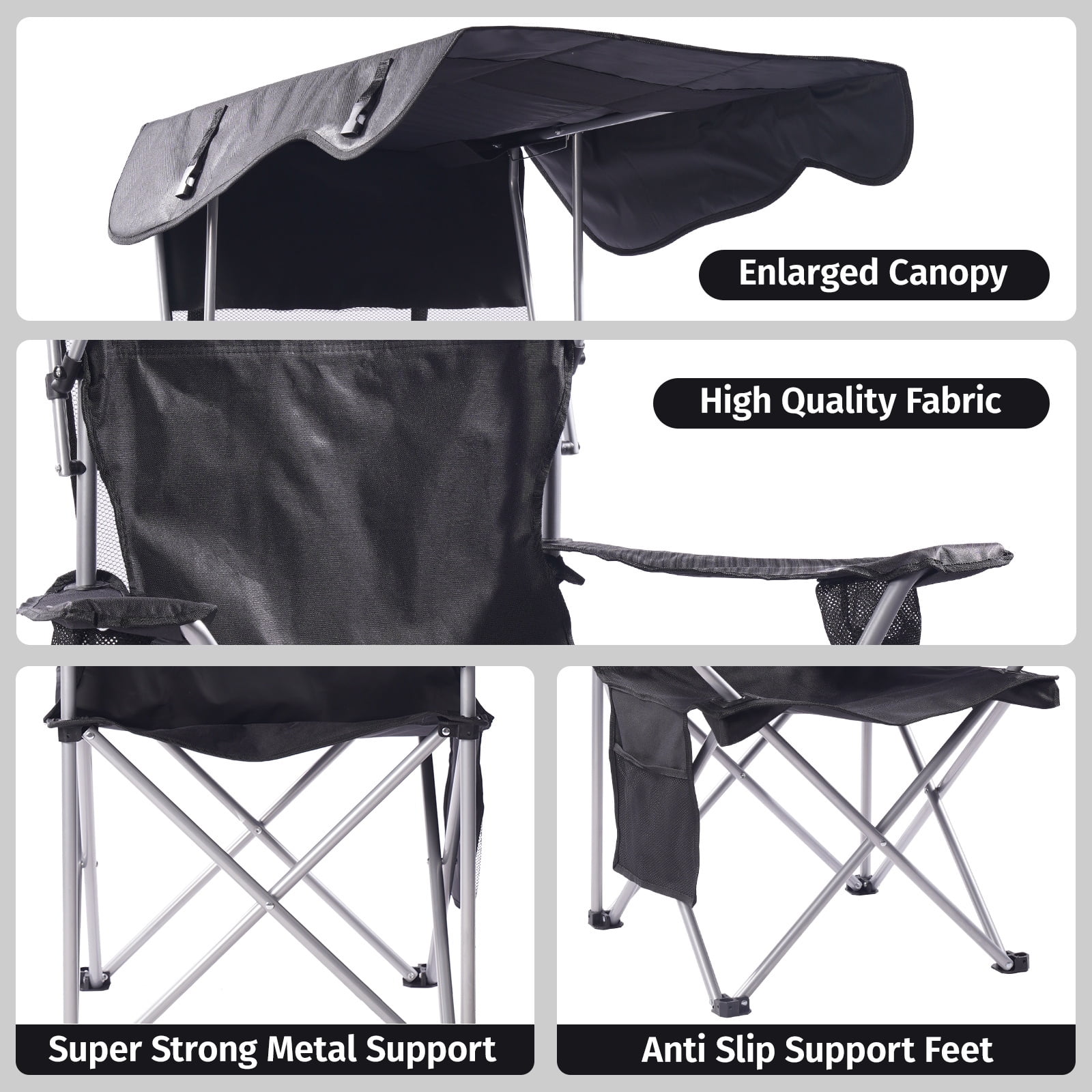 VTOY Folding Chair with Canopy Portable Chair with Shade for Outside Beach Chairs for Adults Chair with Shade Canopy Camping Chairs for Outdoors(Black)