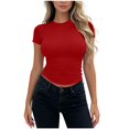 thumbnail image 2 of Asgosdo Summer Tops for Women Short Sleeve Slim Fit Solid Color T-Shirts Basic Comfy Work Clothes, 2 of 5