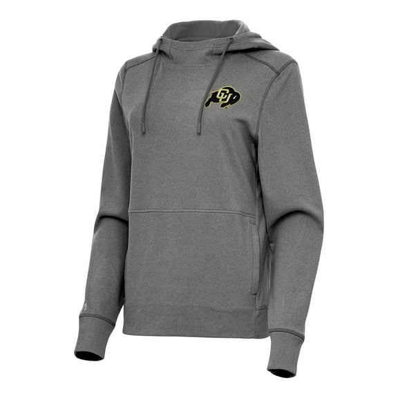 Women's Antigua Heather Charcoal Colorado Buffaloes Justice Pullover Hoodie