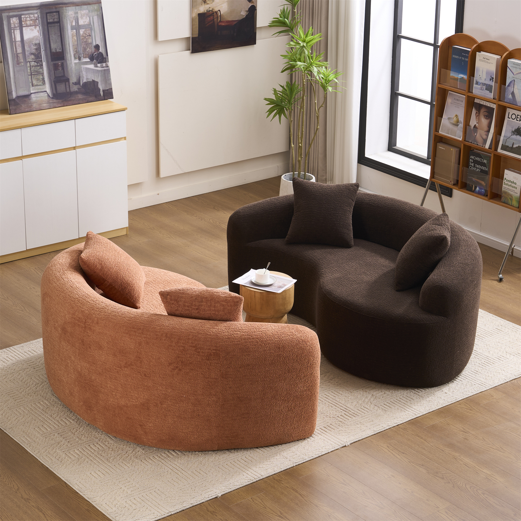 Aukfa 67" Small Sofa S-Curved Loveseat Couch Modular Sofa No Assembly, 2 Pillows, Chenille, Espresso