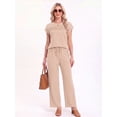 thumbnail image 2 of MINTREUS Two Piece Lounge Sets for Women Fall Short Sleeve Travel Vacation Outfits Set with Pocket and Wide Leg Pants, 2 of 8