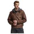 thumbnail image 2 of Wantdo Men's Faux Leather Coat with Hood Winter Motorcycle Jacket Brown(Thick)Size L, 2 of 7