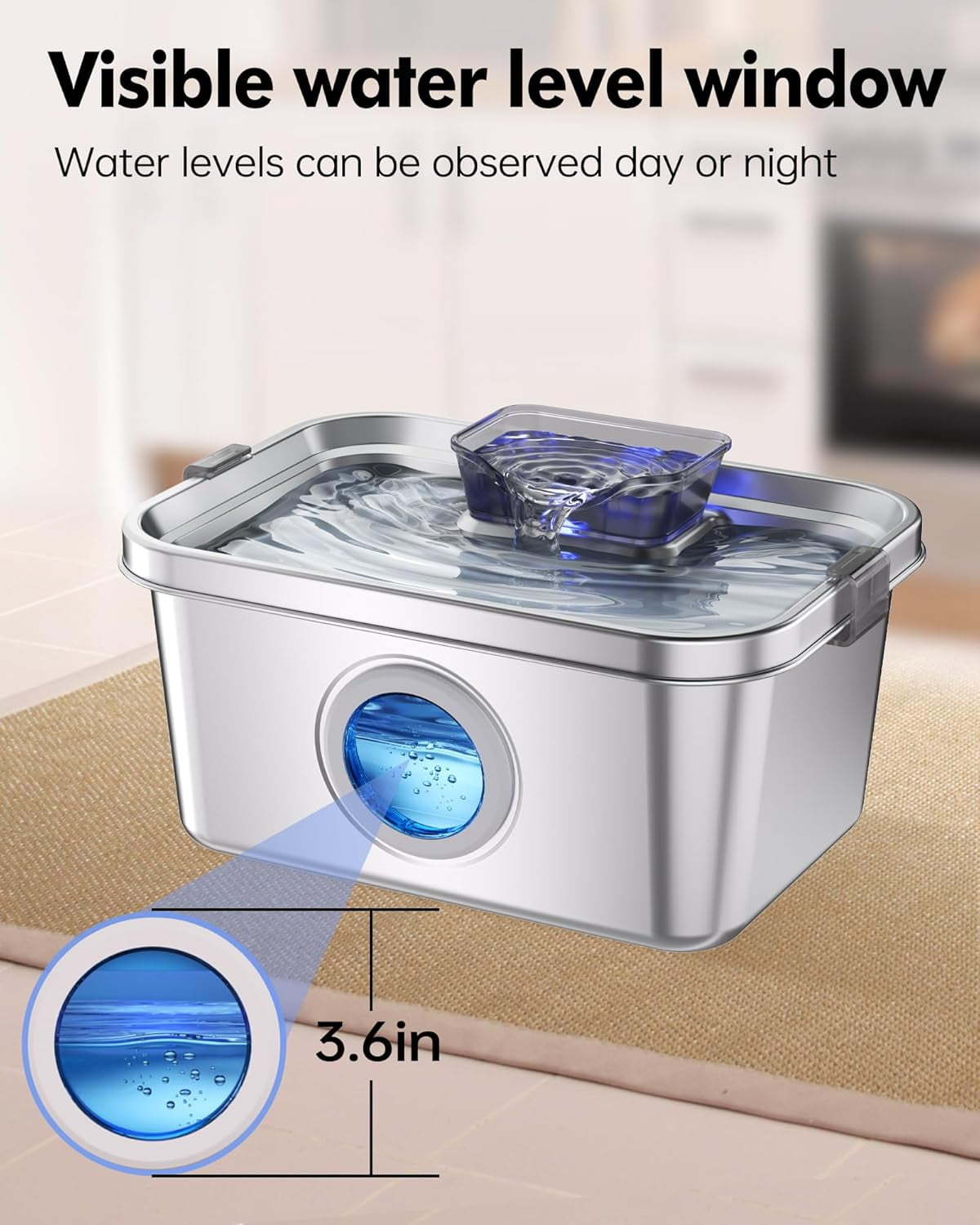 Dog Water Fountain 2 Gal, Stainless Steel Dog Water Fountain for Large Dogs Multi-Cats, Pet Water Fountain with Big Window, Super-Quiet Pump, Indoor Automatic Dog Water Bowl Dispenser Fountain